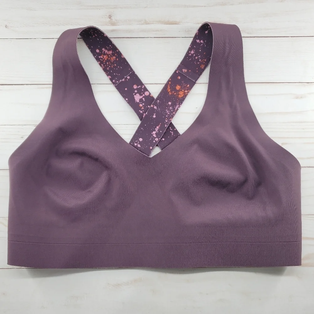 Athleta‎ Crossover Reversible Sports Bra Purple Speck Spatter Size Medium